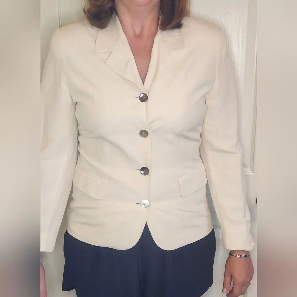 Express 11/12 Cream Lngslv Pockets Lined 55%SILK 45%LINEN Buttons Women Jacket